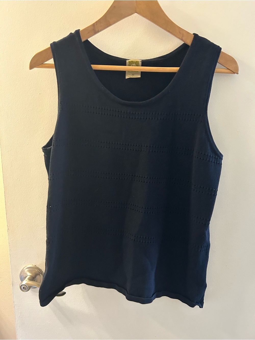 Anne Klein Navy Sleeveless Knit Eyelet Stripe Tank